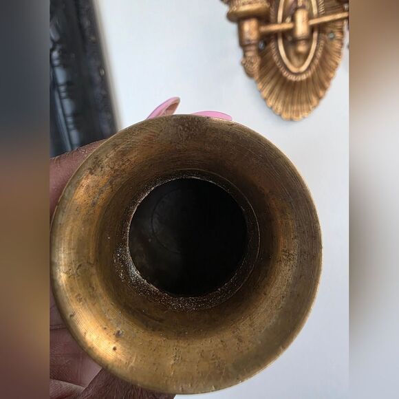 Vintage Small India Brass Etched Decorative Vase 3.25” Tall - Picture 6 of 9